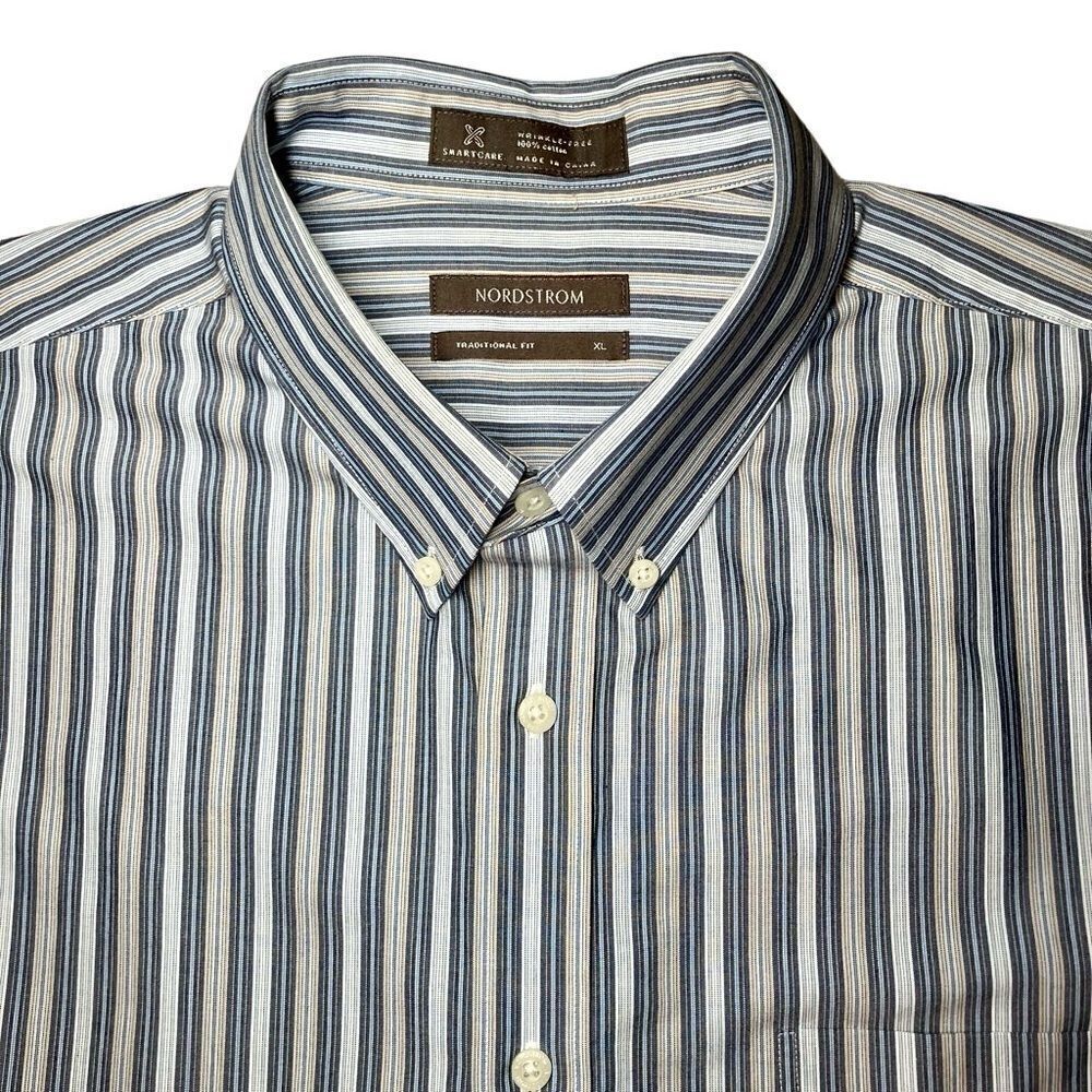 Nordstrom Striped Traditional Fit  Dress Shirt in Blues/Cream/Tan Men’s XL